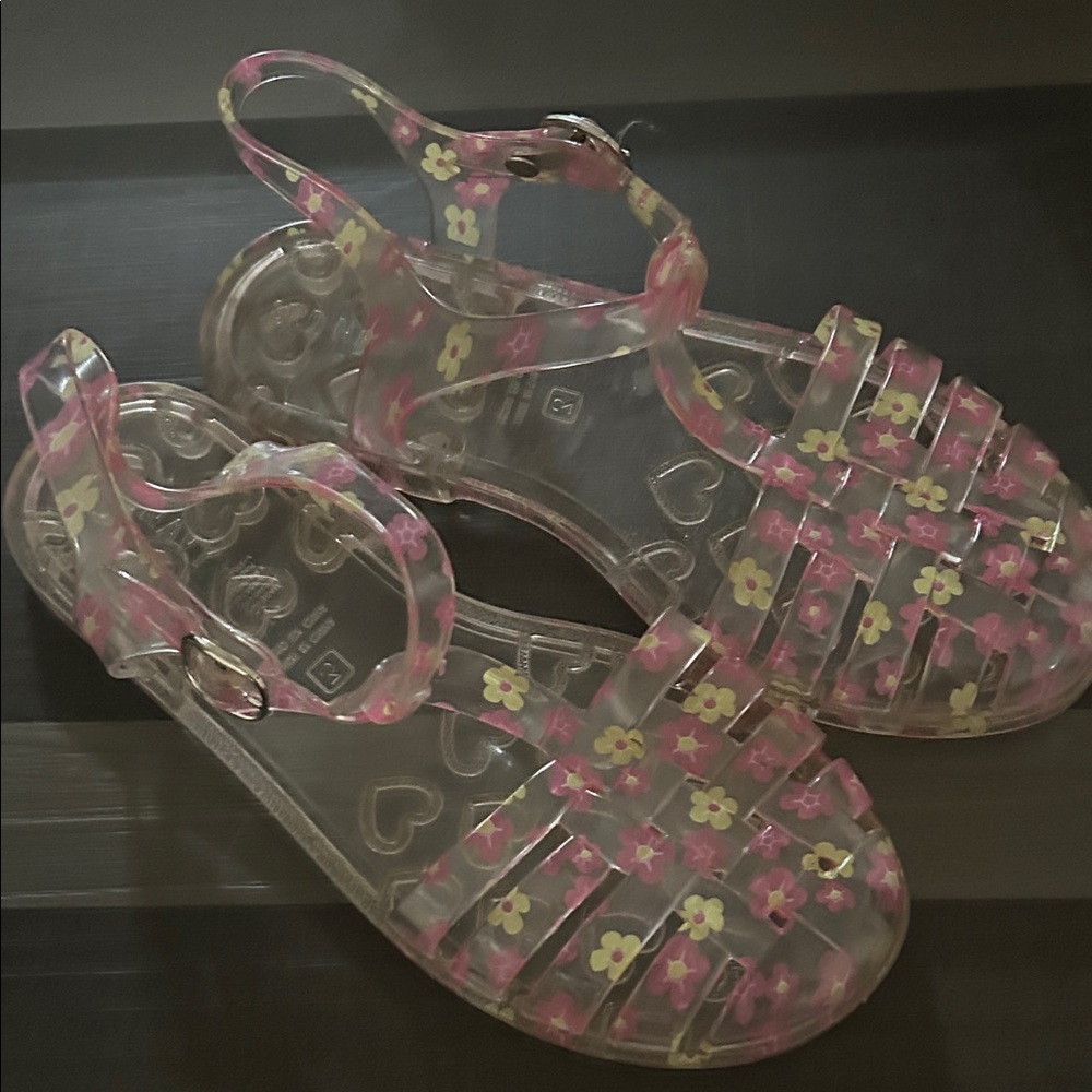 Kids Floral Jelly Sandals - Pink
